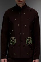 Paisley - Hand Embroidered Designer Bundi With Kurta - Brown