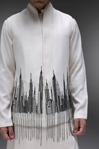 Skyline - Hand Embroidered Designer Bundi With Kurta - Ivory