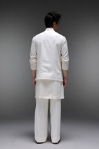 Skyline - Hand Embroidered Designer Bundi With Kurta - Ivory