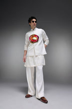 Spectrum - Hand Embroidered Designer Bundi With Kurta - Ivory