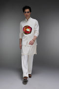 Spectrum - Hand Embroidered Designer Bundi With Kurta - Ivory