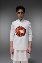 Spectrum - Hand Embroidered Designer Bundi With Kurta - Ivory
