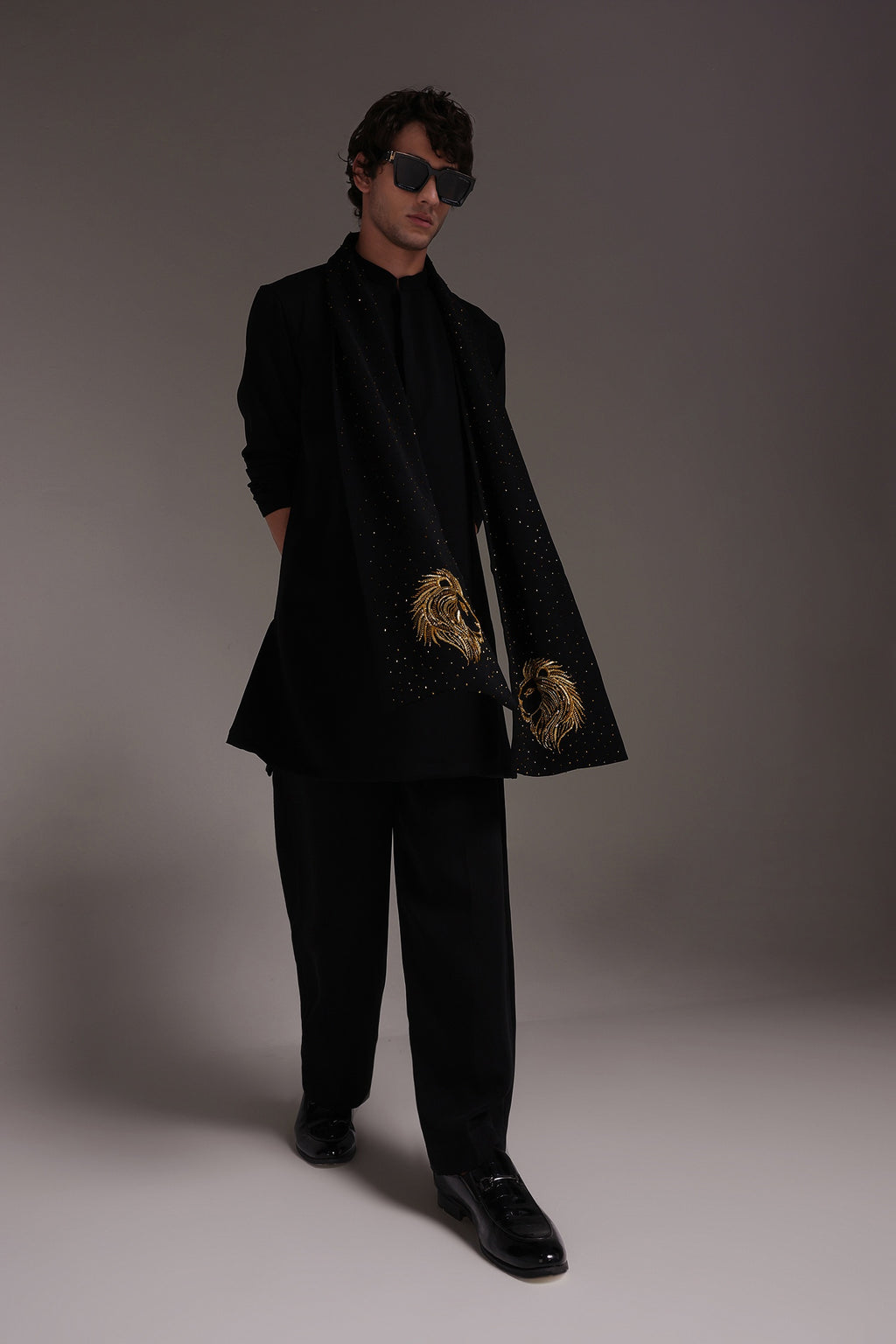 Lion - Hand Embroidered Designer Shawl