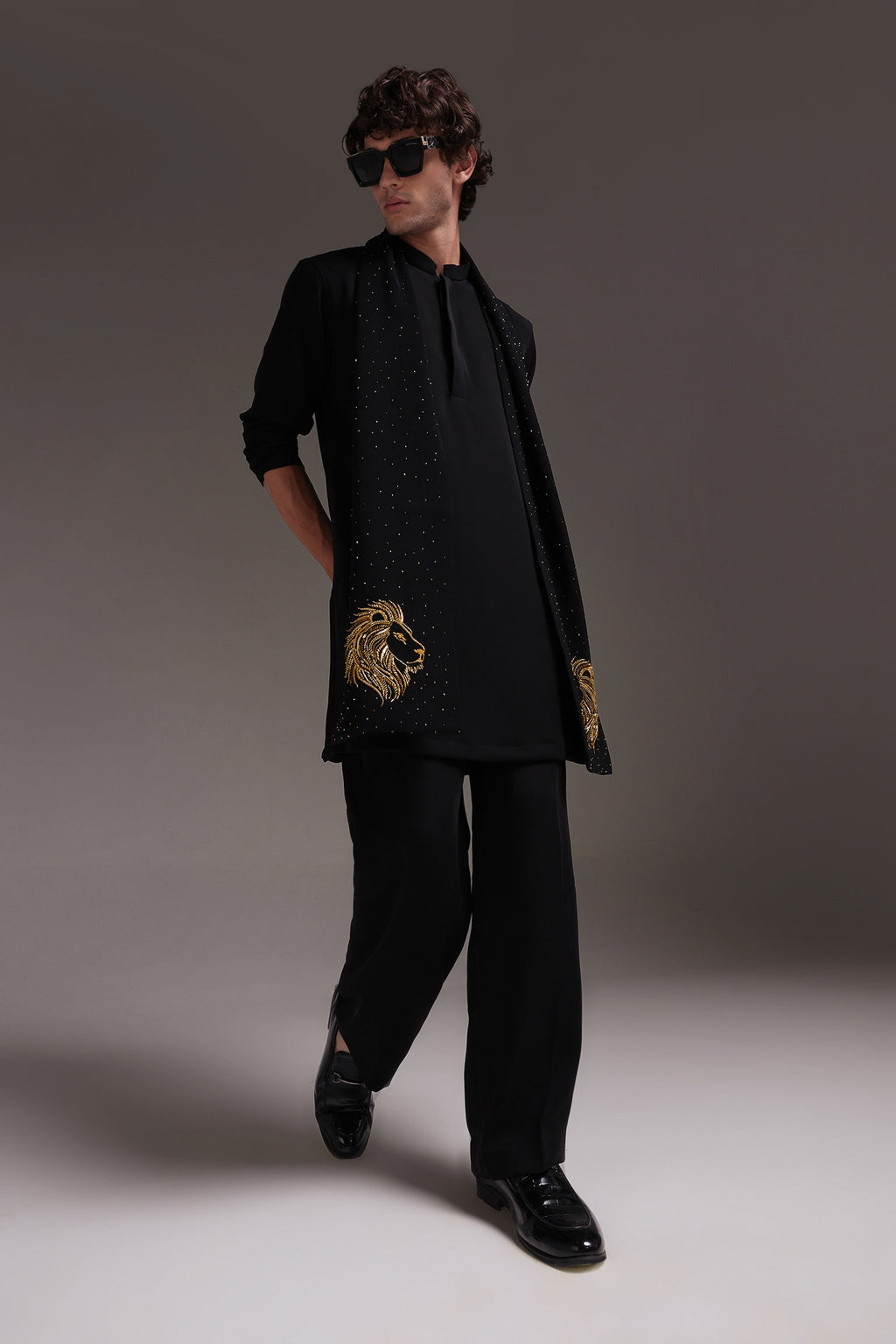 Lion - Hand Embroidered Designer Shawl