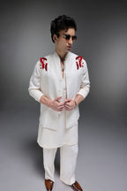 Spring - Hand Embroidered Designer Bundi With Kurta - Ivory
