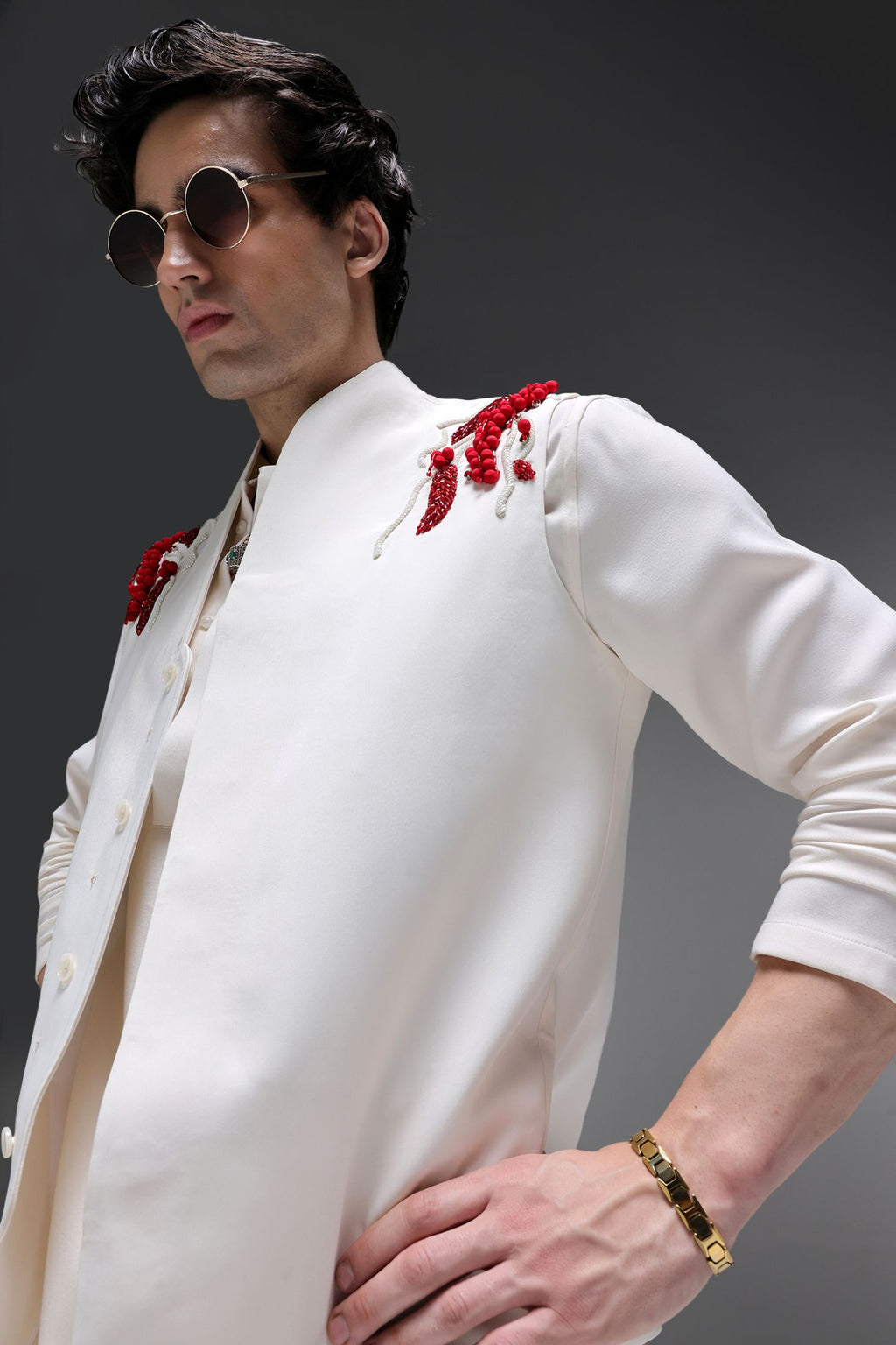 Spring - Hand Embroidered Designer Bundi With Kurta - Ivory
