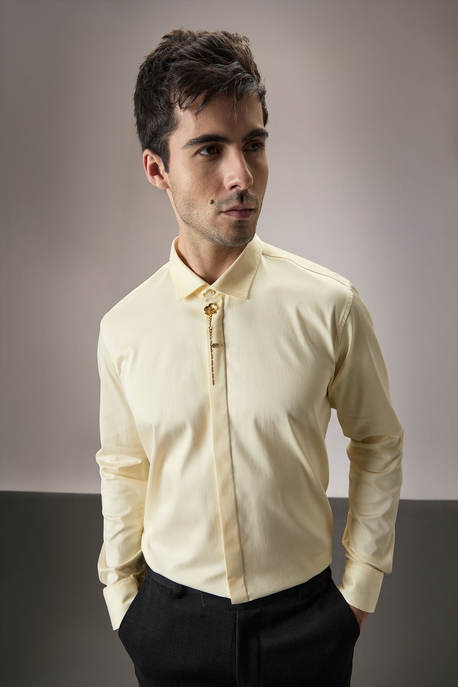 Floret- Hand Embroidered Designer Shirt - ivory