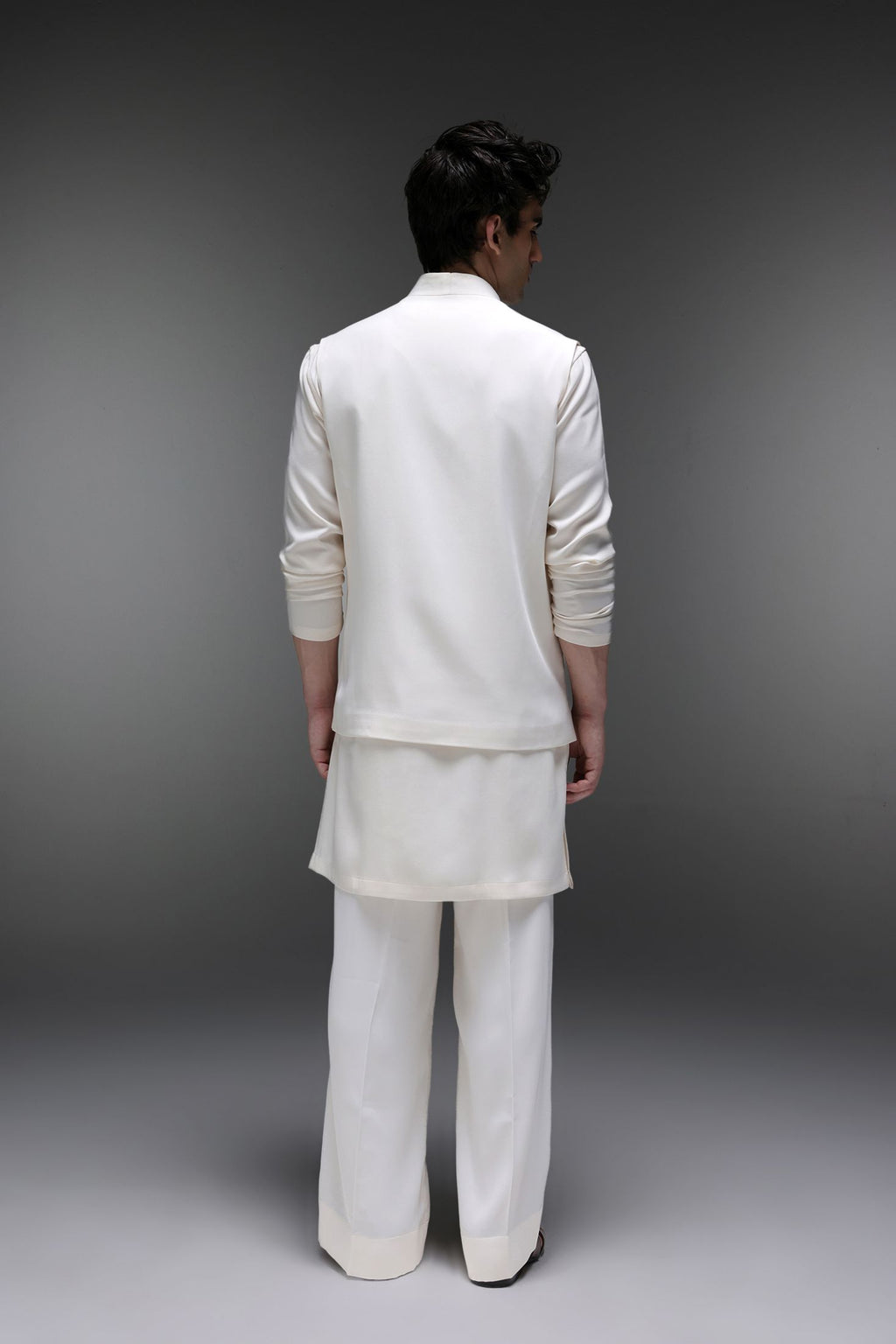 Spring - Hand Embroidered Designer Bundi With Kurta - Ivory