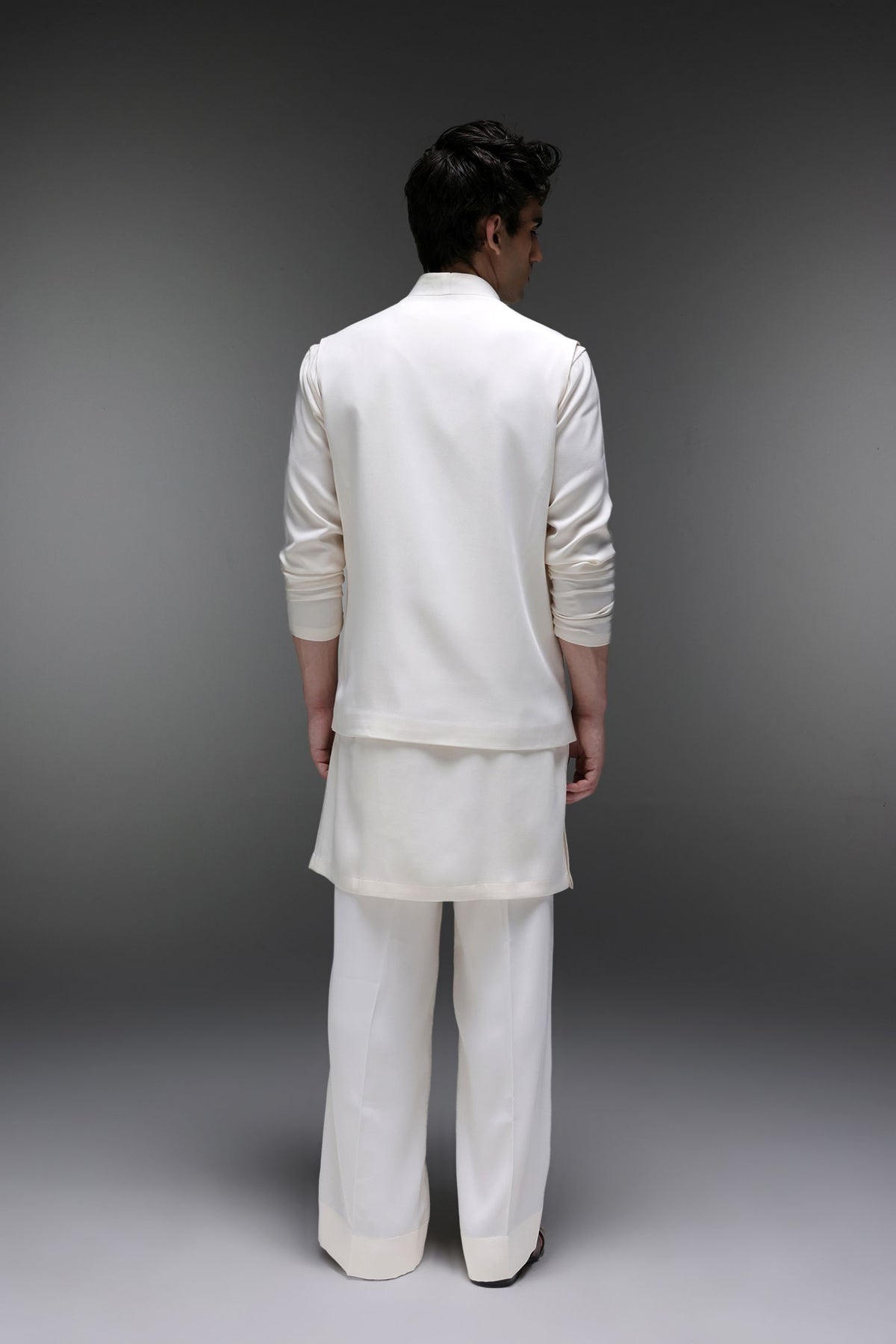 Spring - Hand Embroidered Designer Bundi With Kurta - Ivory