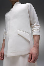 Highneck Ivory - Hand Embroidered Designer Bundi With Kurta - Ivory