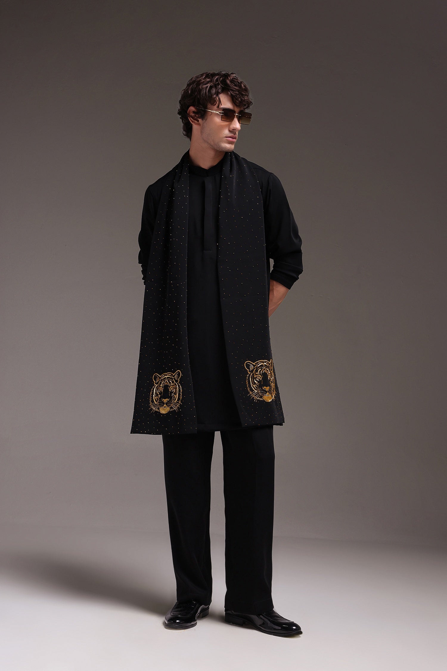 Tiger - Hand Embroidered Designer Shawl