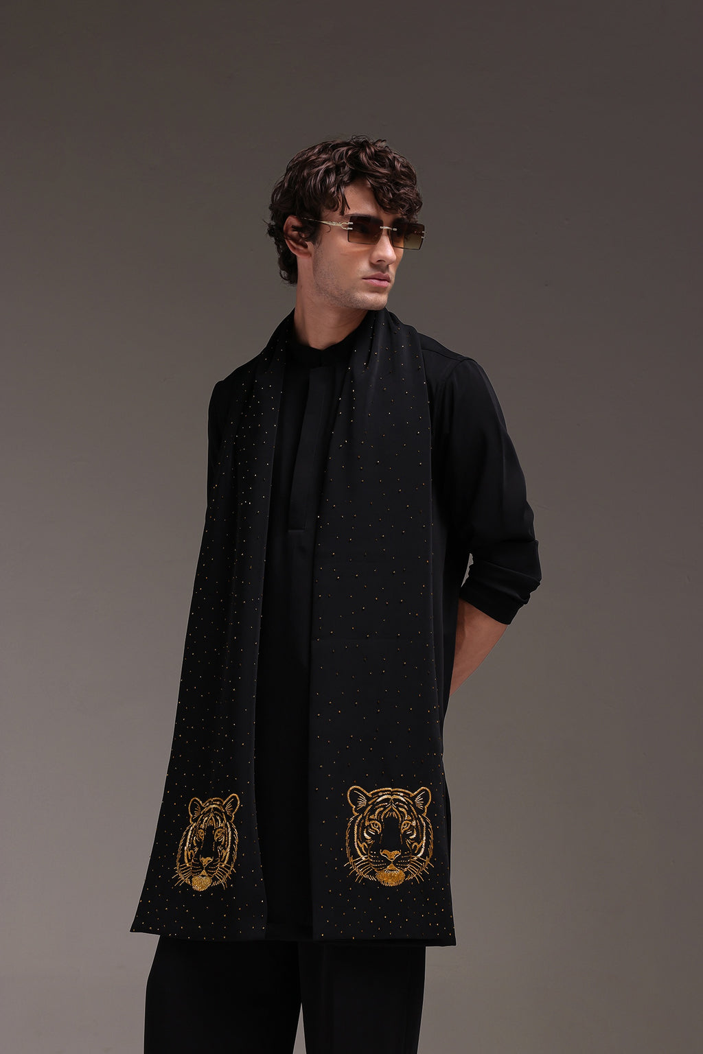 Tiger - Hand Embroidered Designer Shawl