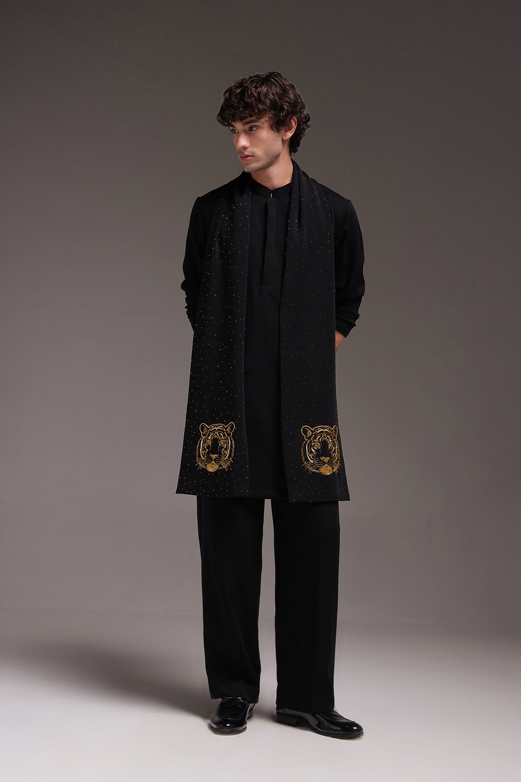 Tiger - Hand Embroidered Designer Shawl