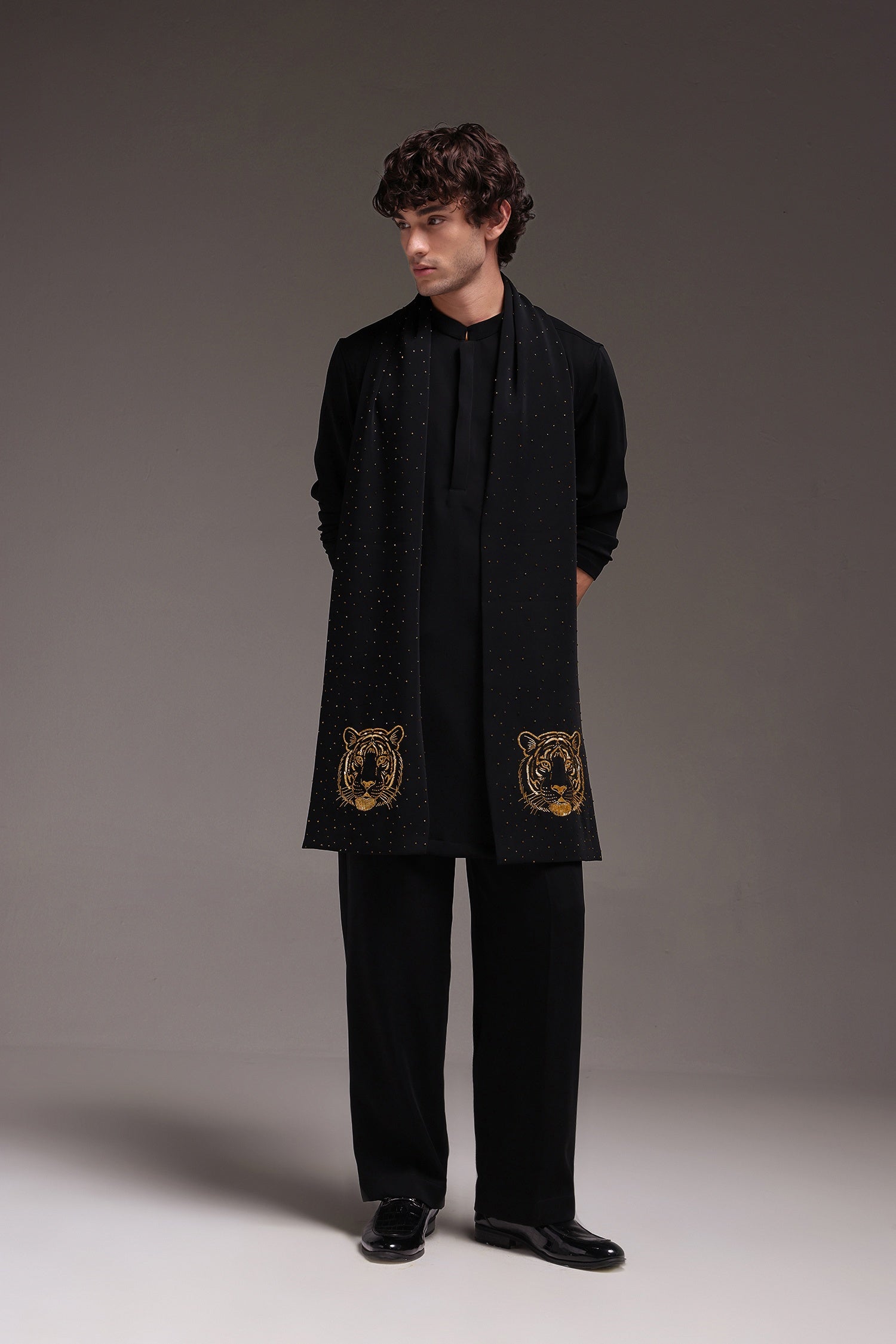 Tiger - Hand Embroidered Designer Shawl