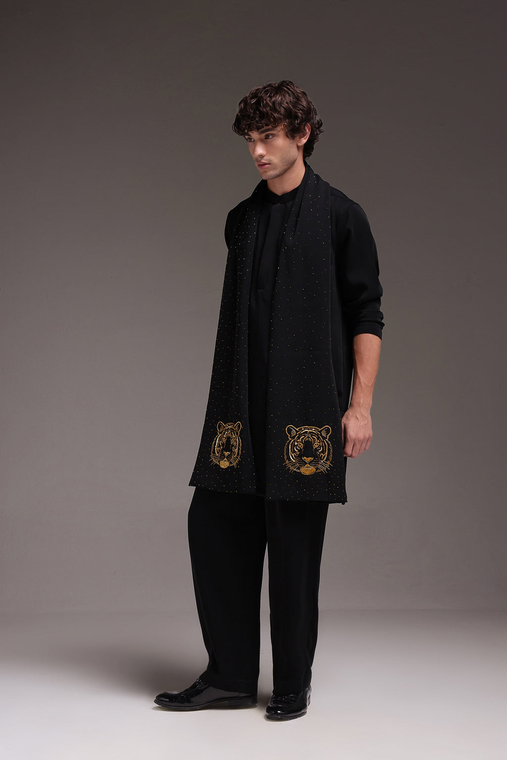 Tiger - Hand Embroidered Designer Shawl