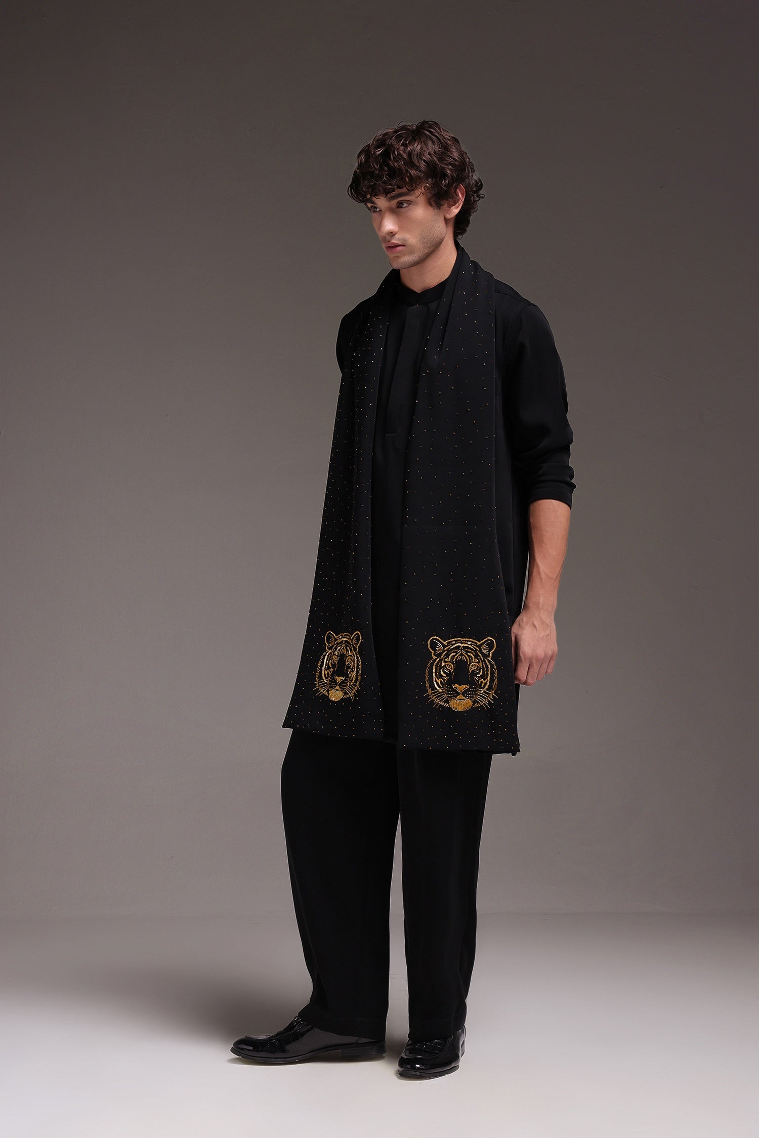 Tiger - Hand Embroidered Designer Shawl