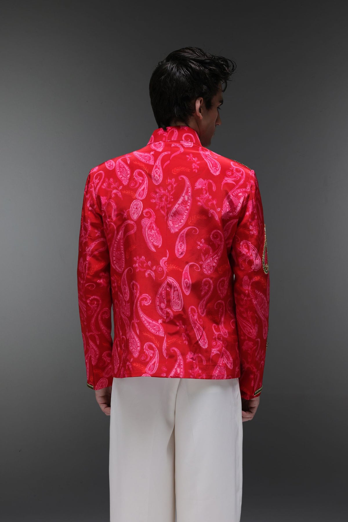 Crimson Dot (Pasiely) - Hand Embroidered Jacket And Shirt - Red