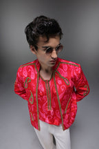Crimson Dot (Pasiely) - Hand Embroidered Jacket And Shirt - Red