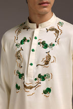 Swimming Tiger - Hand Embroidered Designer Kurta