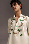 Swimming Tiger - Hand Embroidered Designer Kurta