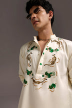 Swimming Tiger - Hand Embroidered Designer Kurta