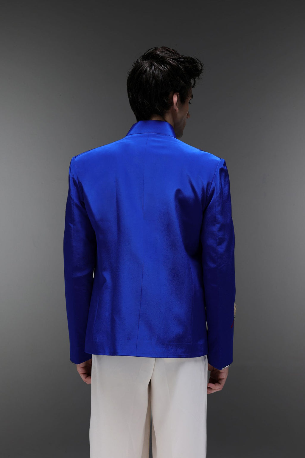Heron (Bird) - Hand Embroidered Jacket - Royal Blue