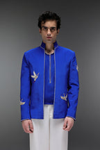 Heron (Bird) - Hand Embroidered Jacket - Royal Blue