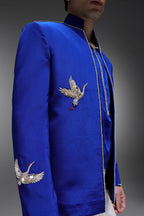 Heron (Bird) - Hand Embroidered Jacket - Royal Blue