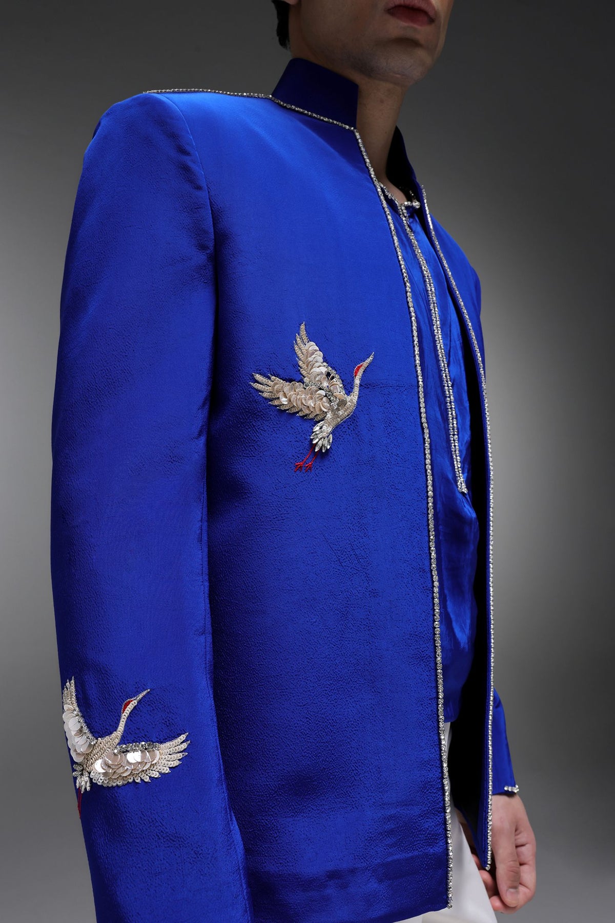 Heron (Bird) - Hand Embroidered Jacket - Royal Blue