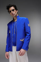 Heron (Bird) - Hand Embroidered Jacket - Royal Blue