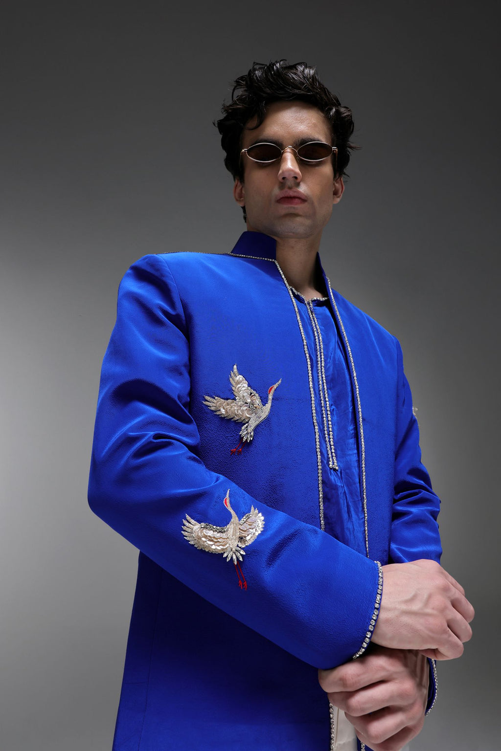Heron (Bird) - Hand Embroidered Jacket - Royal Blue