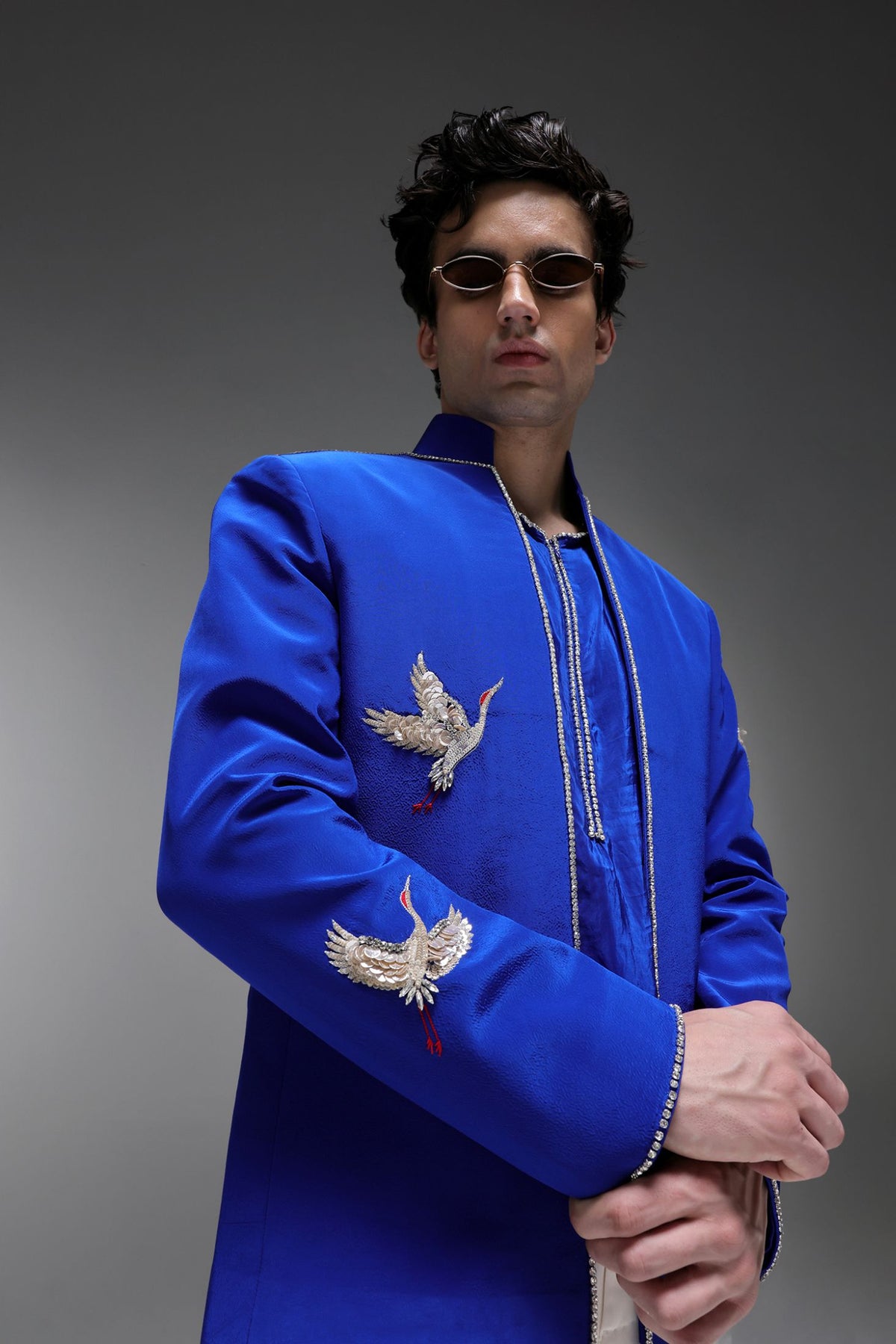 Heron (Bird) - Hand Embroidered Jacket - Royal Blue