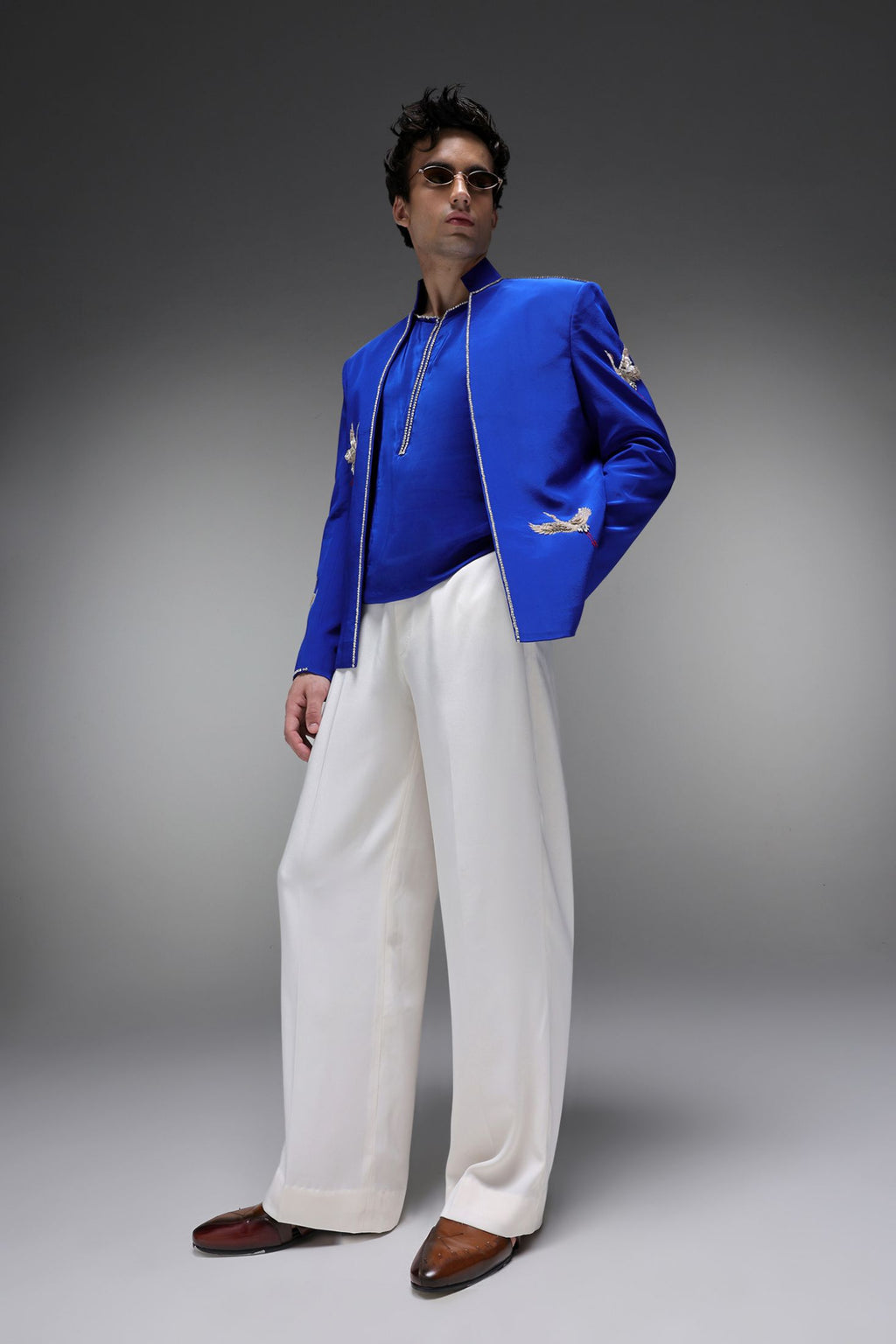 Heron (Bird) - Hand Embroidered Jacket - Royal Blue