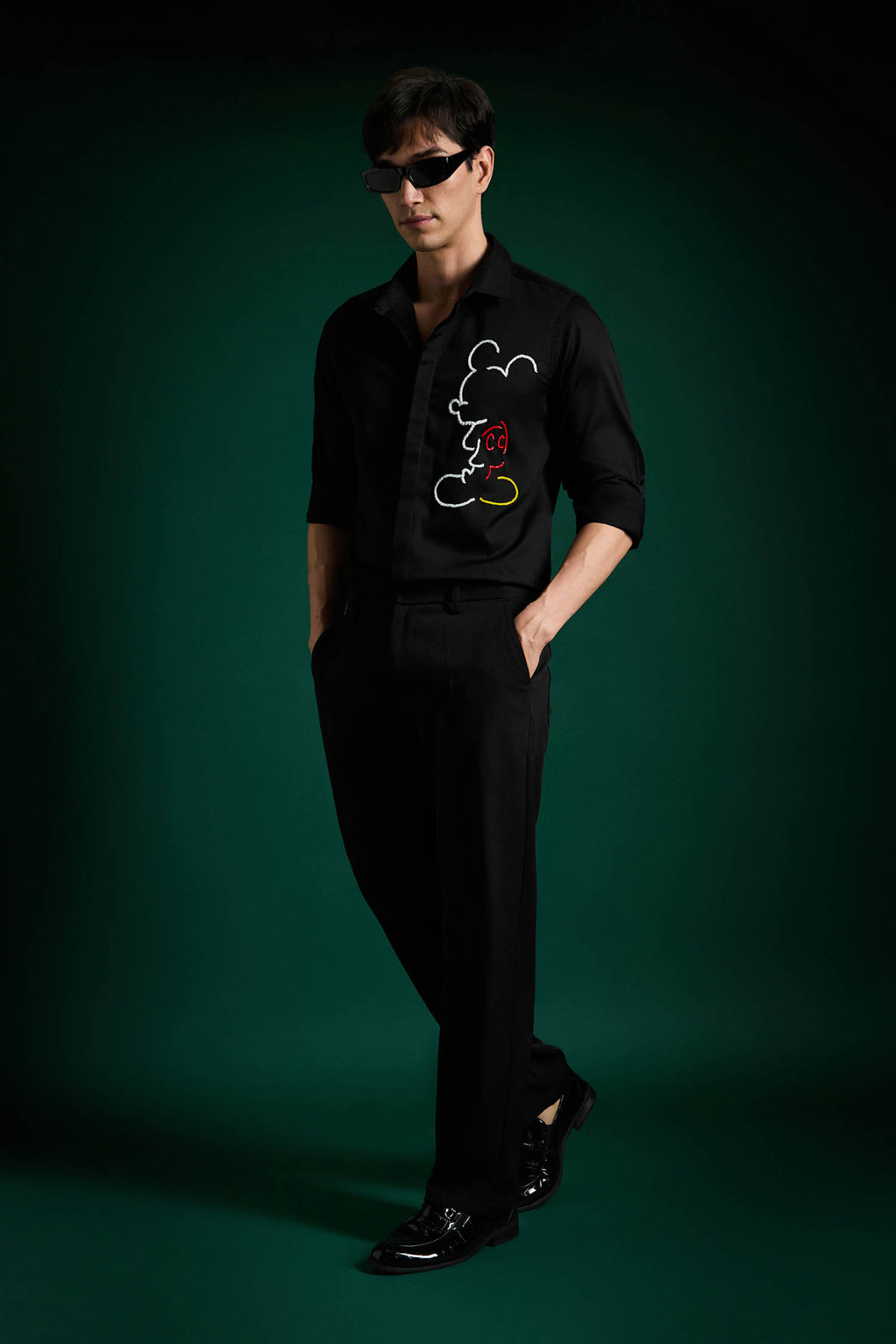 Big Mickey - Black Hand Embroidered Designer Shirt