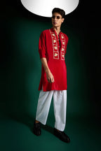 Bud Hand Embroidered Designer Kurta - Red