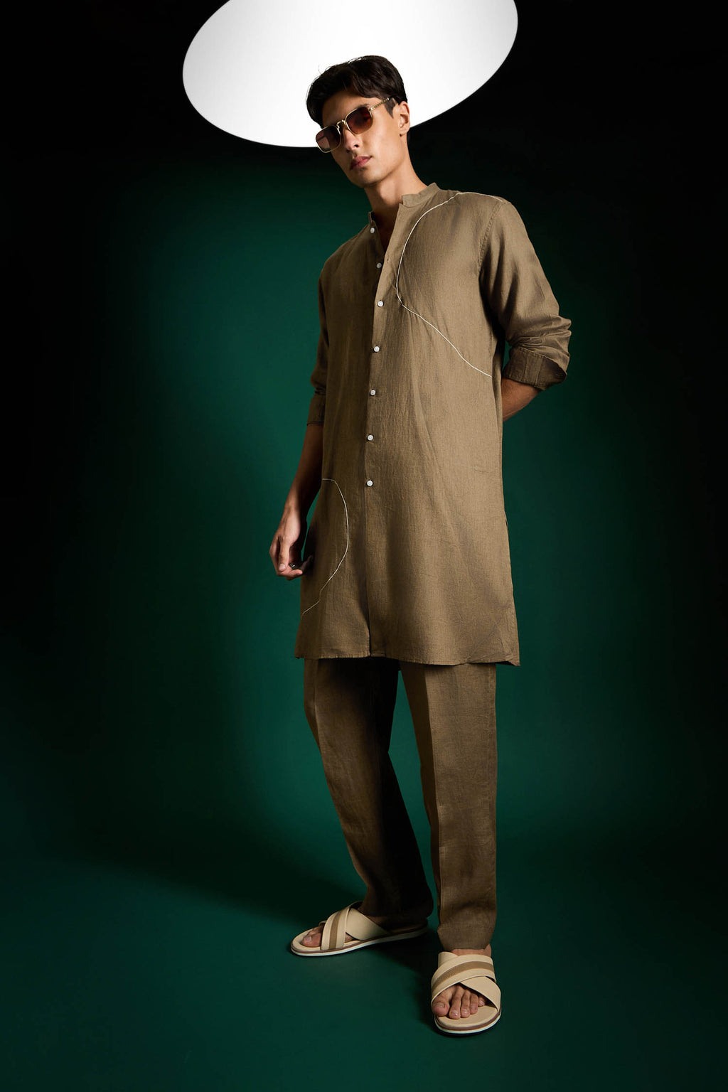 Blotched Imperial Irish Linen Kurta - Cocoa Brown