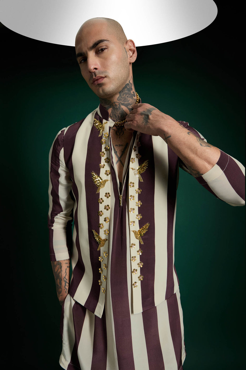 Crest Hand Embroidered Designer Kurta Bundi Set - Wine