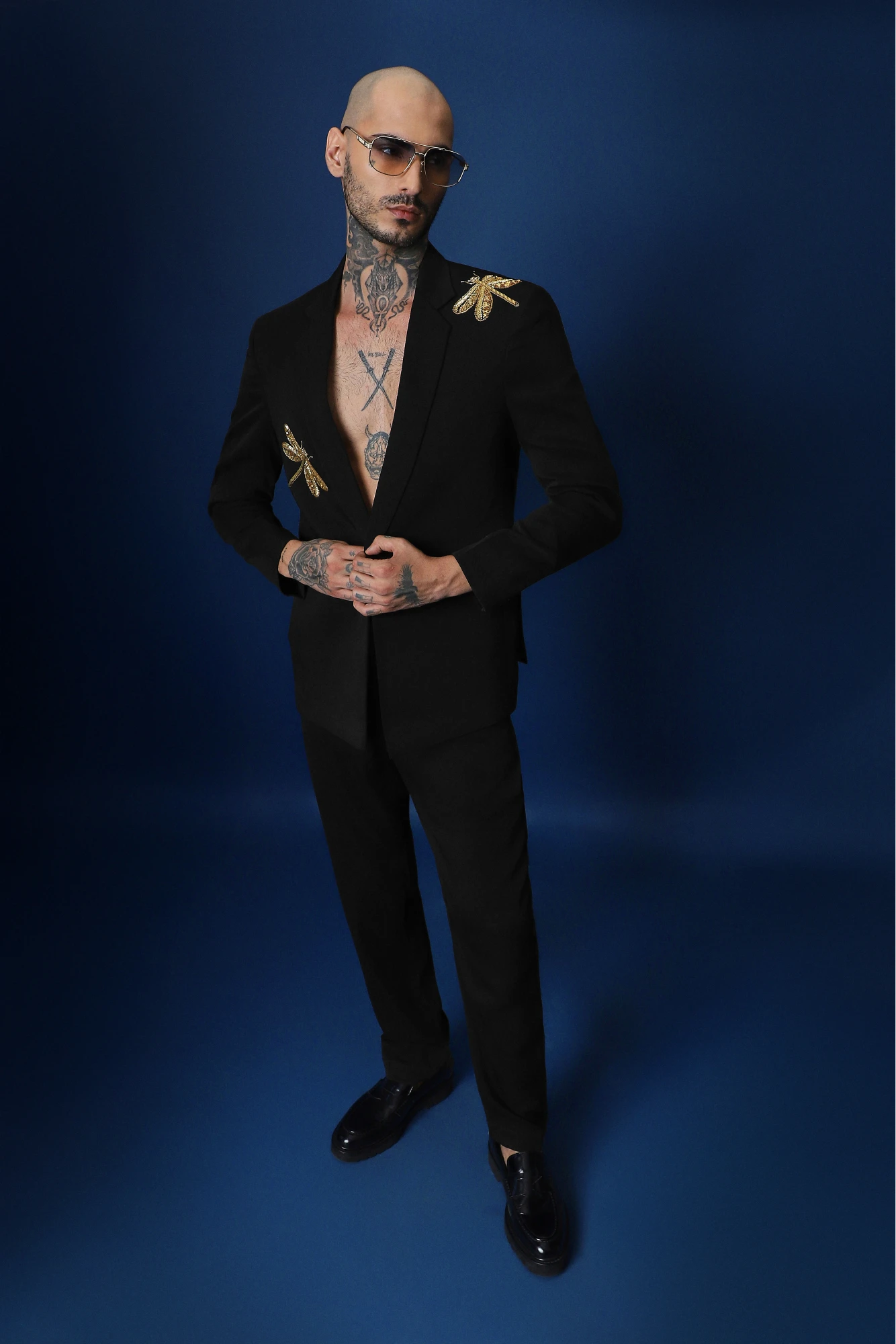 Dragonflies Hand Embroidered Tuxedo - Black