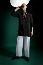 Bell Clusters Hand Embroidered Designer Kurta - Black