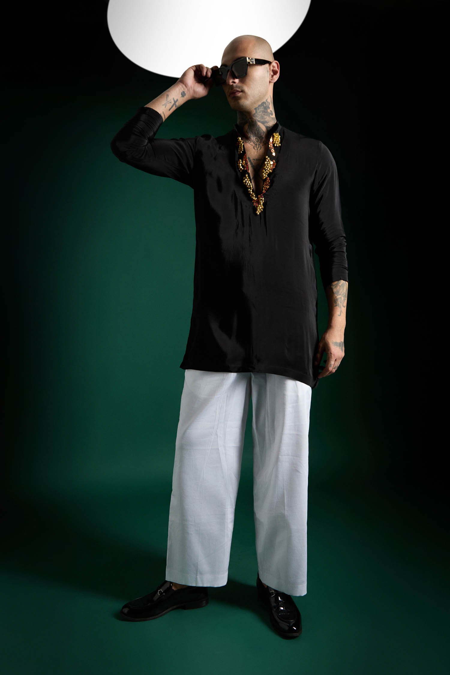 Bell Clusters Hand Embroidered Designer Kurta - Black