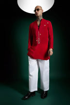 Botanic Hand Embroidered Designer Kurta - Red
