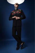 Celestial Rose Hand Embroidered Bandhgala - Black