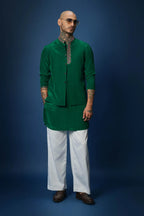 Band Baja Barat Hand Embroidered Bundi Set - Green