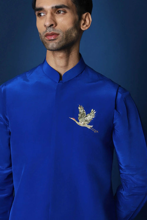 Mere Yaar Ki Shaadi Hai Hand Embroidered Bundi Set - Royal Blue