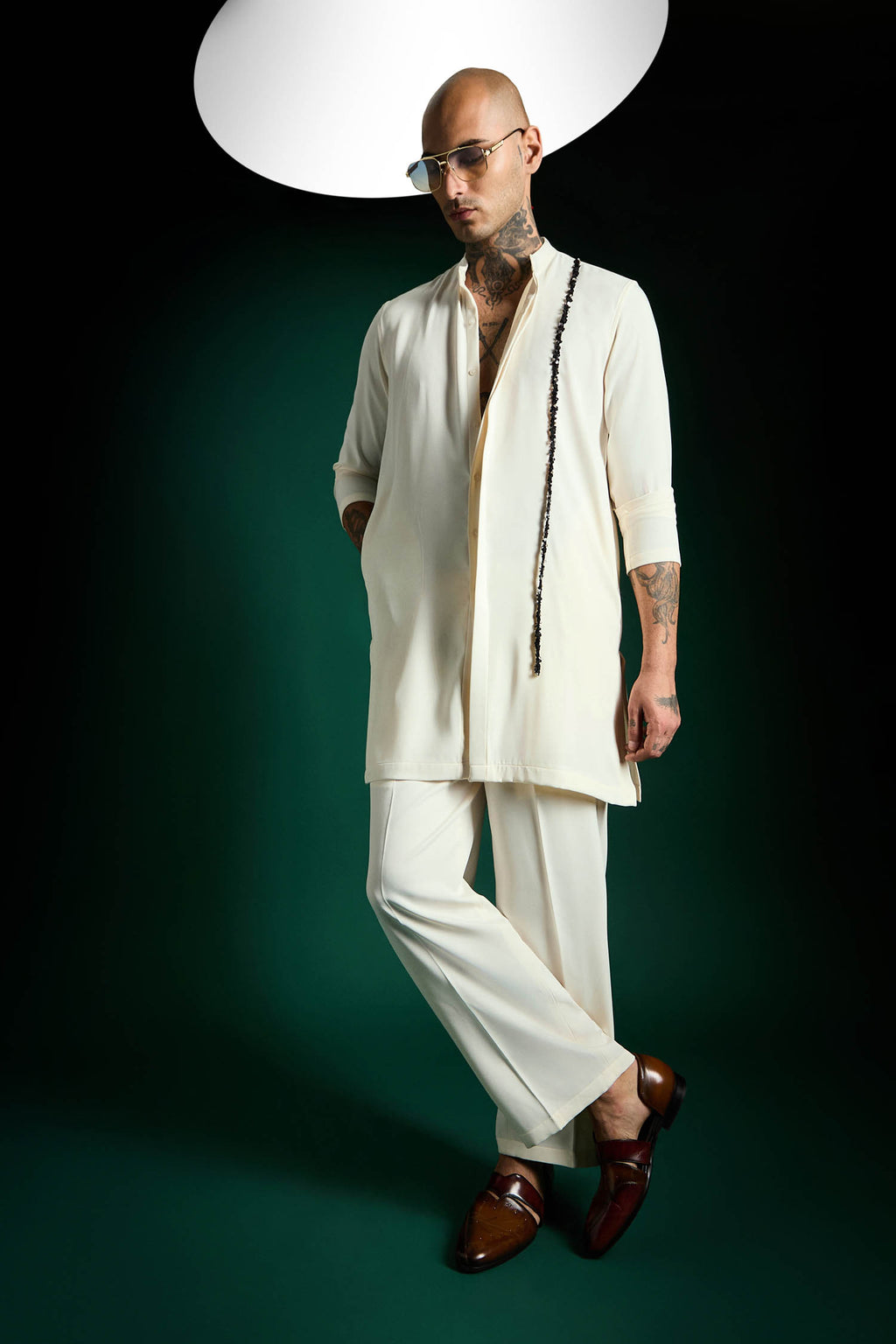 Brim- Hand Embroidered Designer Kurta Set - Ivory