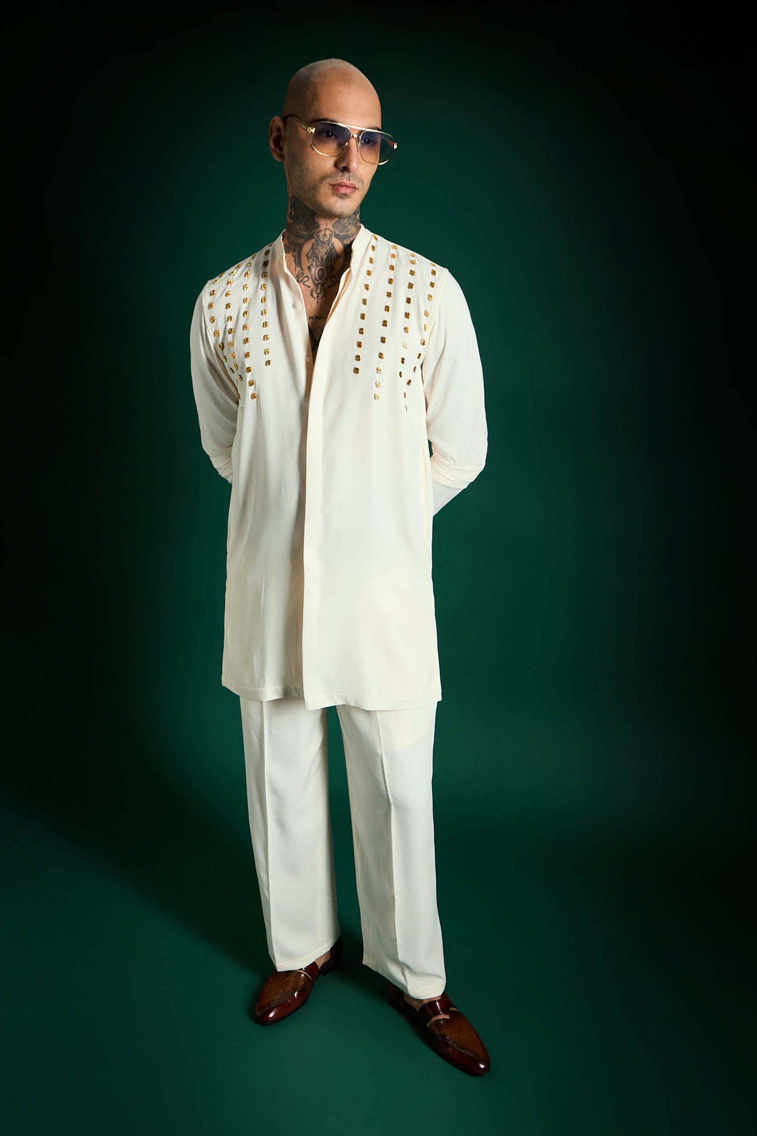 Cove Hand Embroidered Designer Kurta Set - Ivory