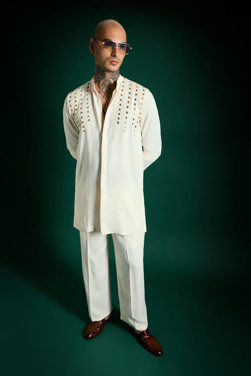 Cove Hand Embroidered Designer Kurta Set - Ivory