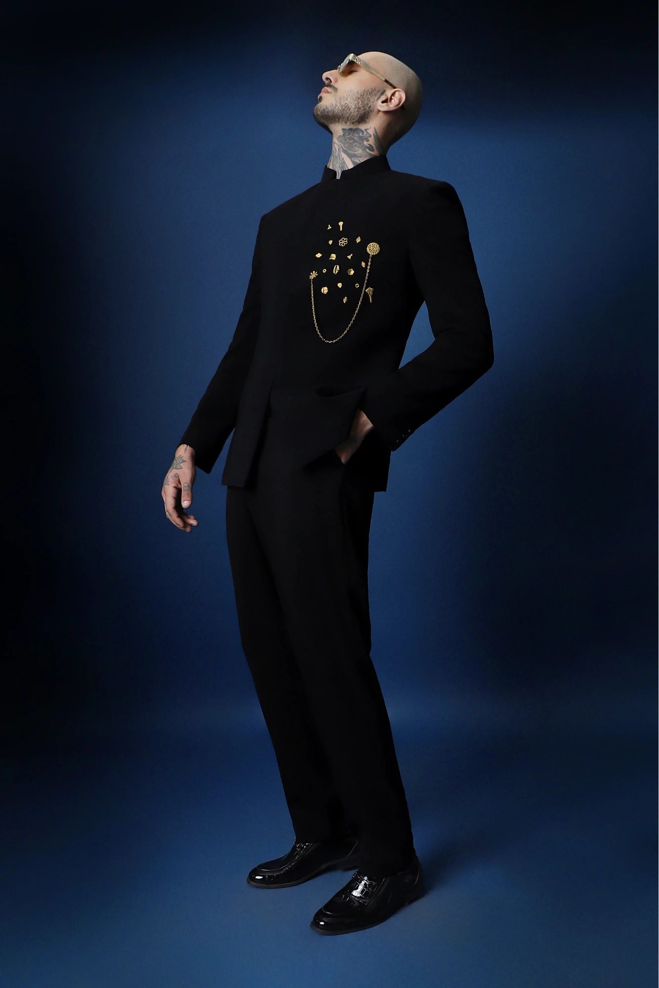 Drizzle Metal  Hand Embroidered Bandhgala - Black