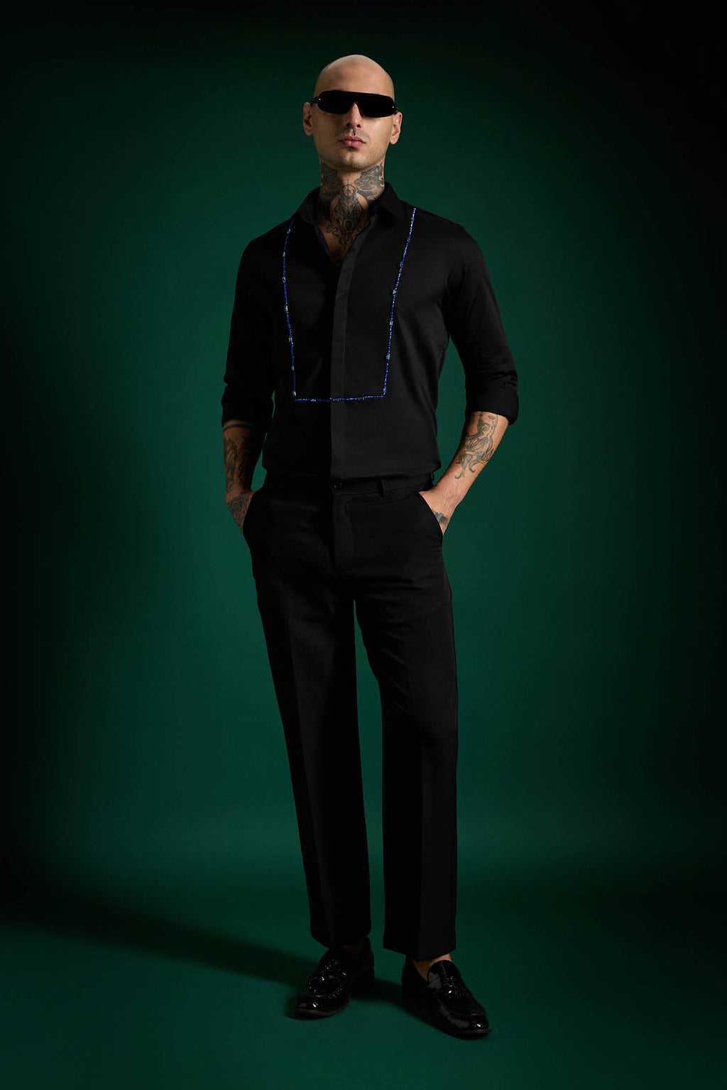 Forms- Hand Embroidered Designer Shirt - Black