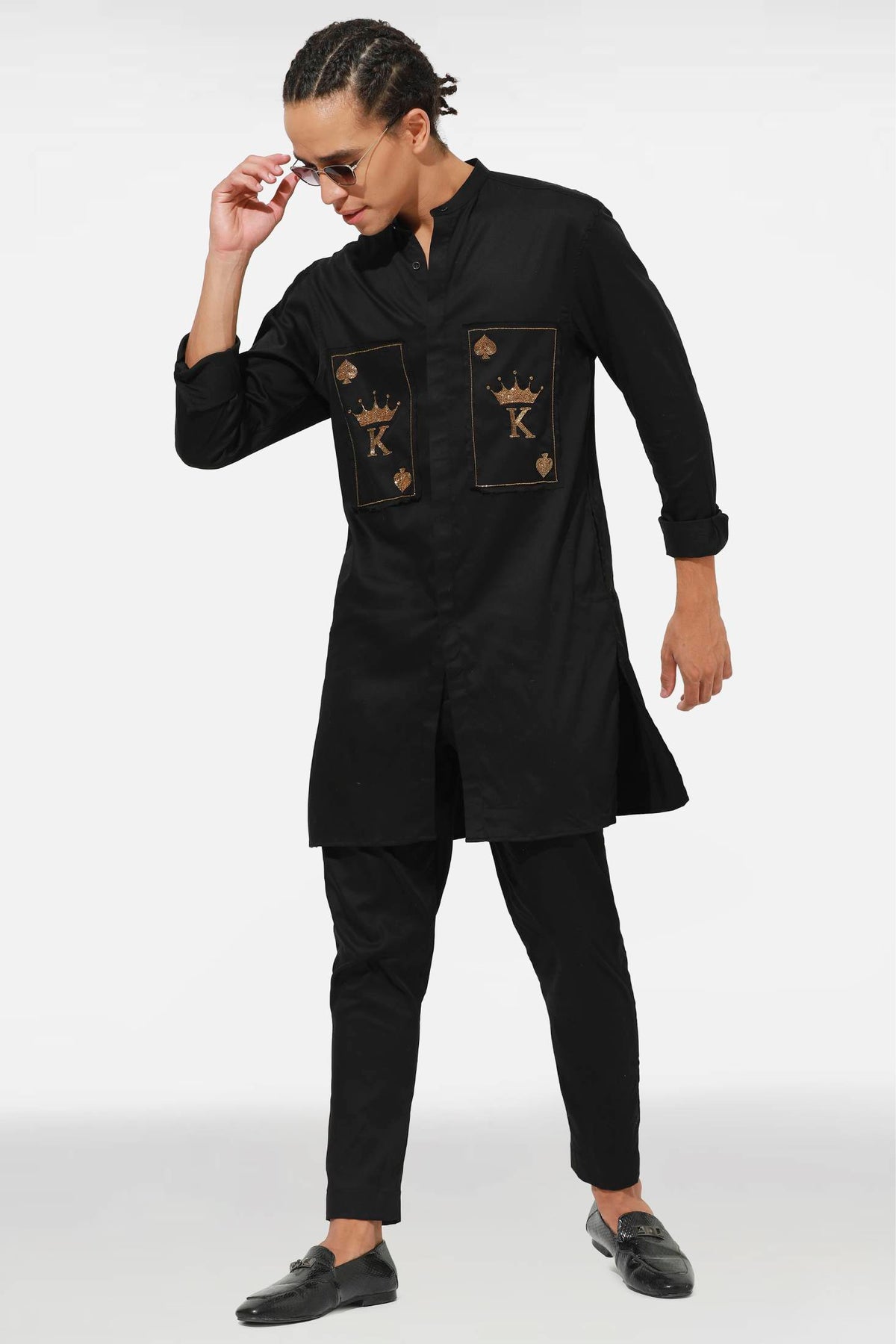 The King Hand Embroidered Designer Kurta - Black